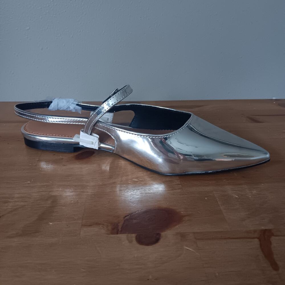 The Drop Silver TAMMIE Pointed Toe Slingback Flats US Size 8 NWT - Picture 4 of 10